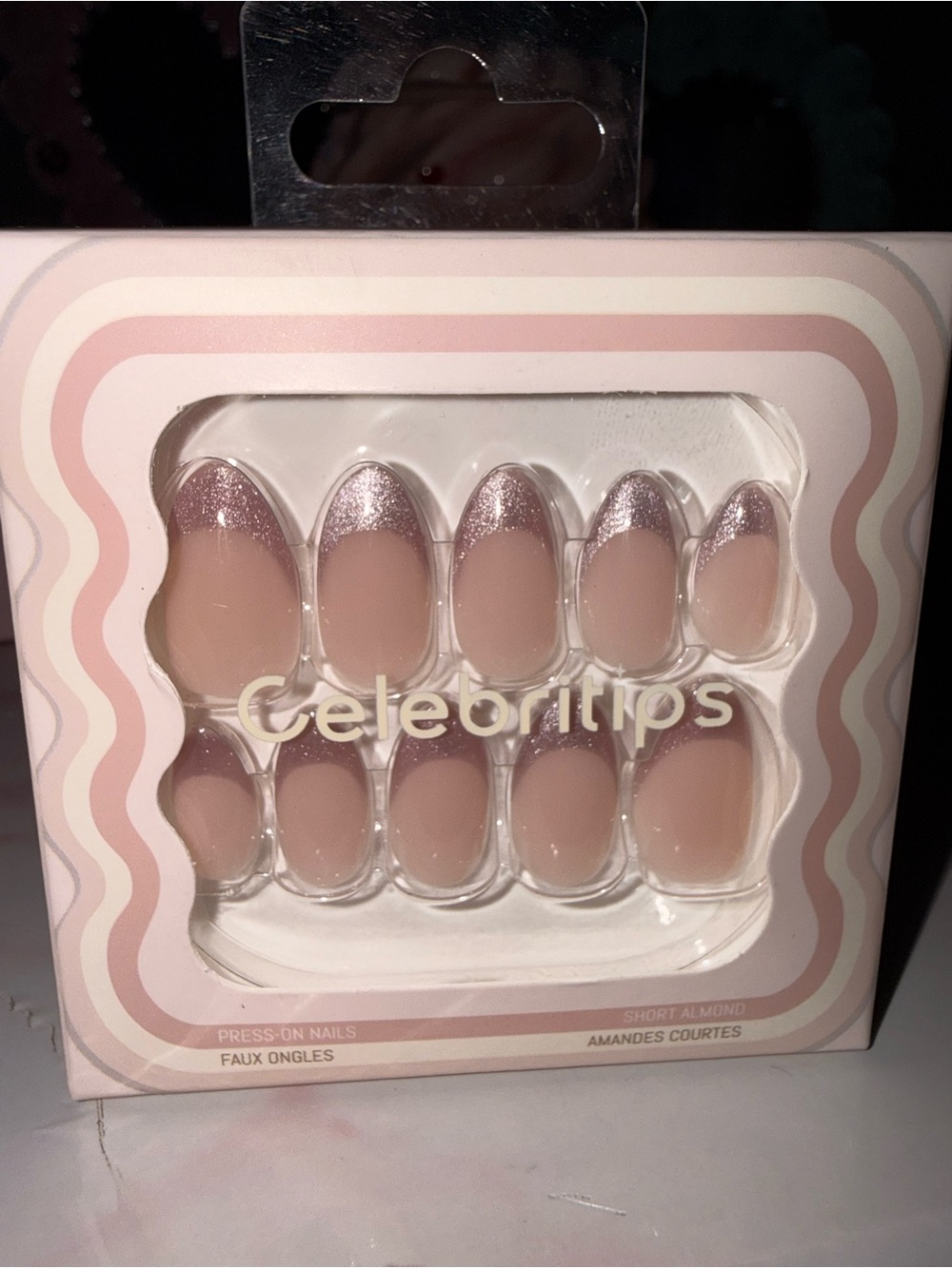 Celebritips Short Almond Press-On Nails in Nude with Sparkle Pink Tips